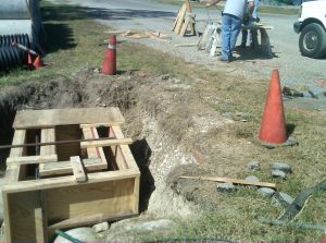 Wood equipment on construction site of oad