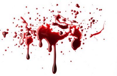 Blood spattered and dripping on a white background.